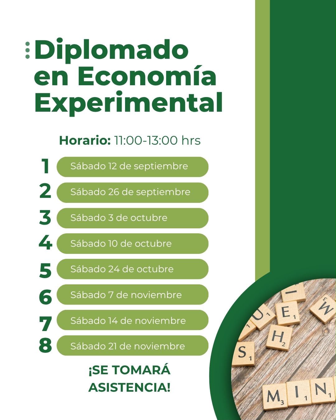 Cartel del diplomado: sábados de 11:00 a 13:00, ocho sesiones del 12 de septiembre al 21 de noviembre